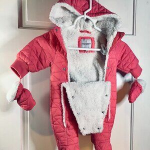 Urban Republic Newborn Sherpa Lined Quilted Snowsuit w/ Hood Coral Pink